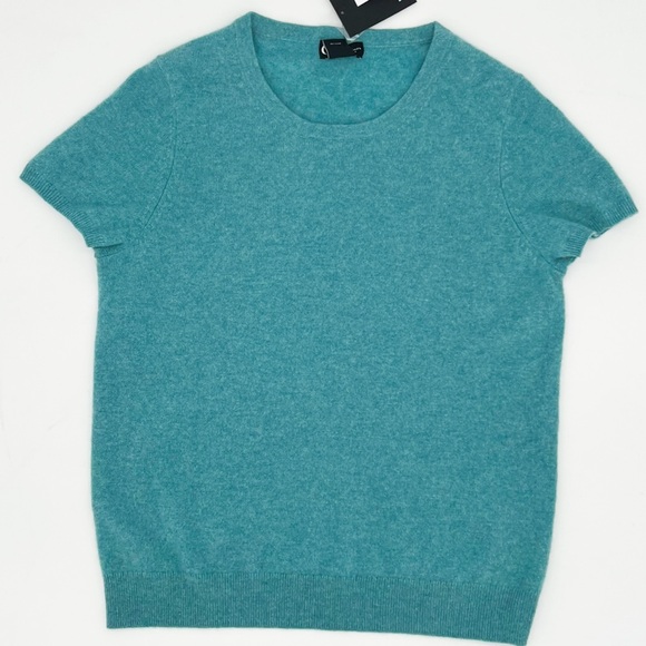 C by Bloomingdale’s 100% 2-Ply Cashmere Short Sleeve Sweater – XL – Marled Teal - Picture 2 of 7